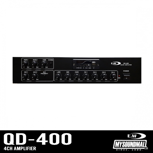 E&amp;W - QD-400 ▷ 이엔떠블유,큐디 400,파워앰프,4채널,USB,AUX,4옴,채널당 100와트,팬텀 기능,음향기기
